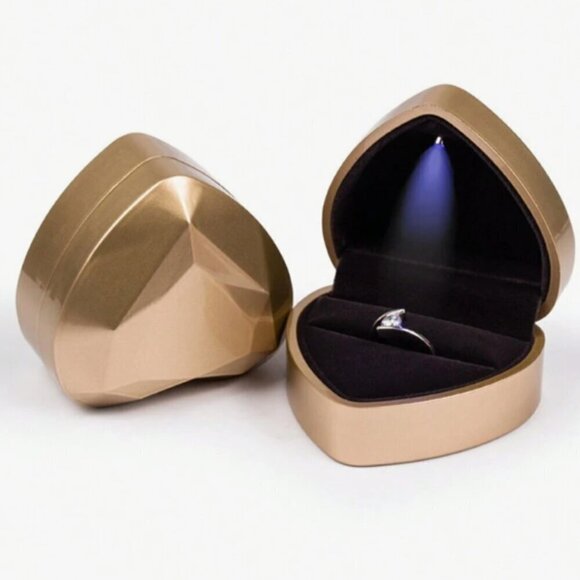 Jewelry Ring Gift Box Led Lighted Heart Gift Display Box Gold Red or Blue - Picture 3 of 5